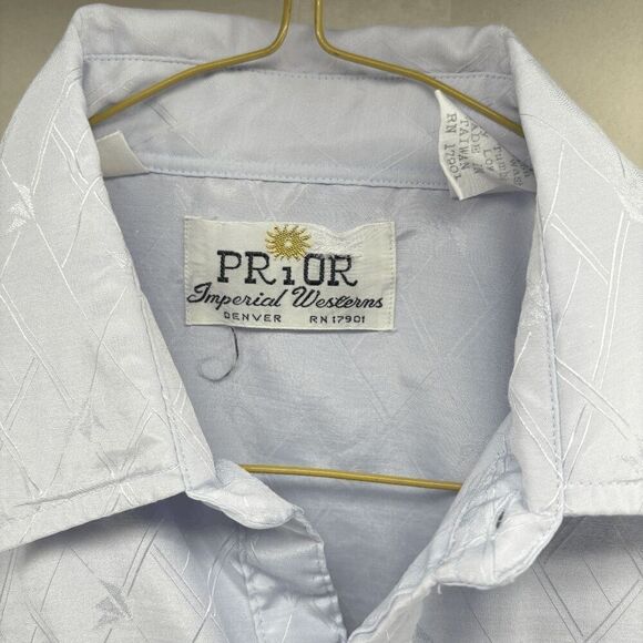 Vintage 1970’s Prior Imperial Westerns Men’s Blue LS Shirt Western 15 1/2 Medium - Picture 4 of 6